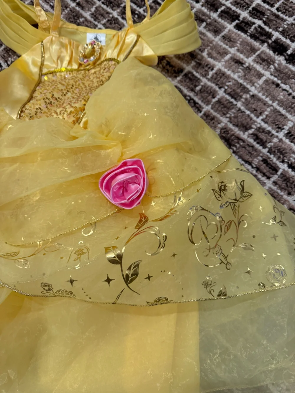 Disney Store Princess Belle Costume with Pink Rose Accents size 4T